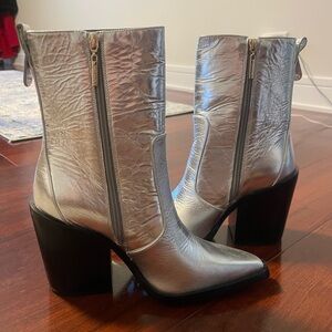 Larroude Metallic Silver Heeled Boots